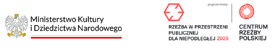 Logo Ministerstwa Kulturi i Dziedzictwa Narodowego, logo Rzeźba w przestrzeni publicznej dla niepodległej 2025 oraz logo Centrum Rzeźby Polskiej